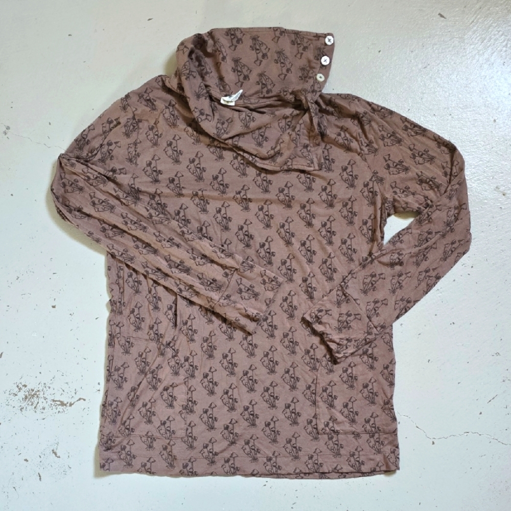 Anthropologie Kate Quinn Size Medium Mushroom Pattern Brown Longsleeve